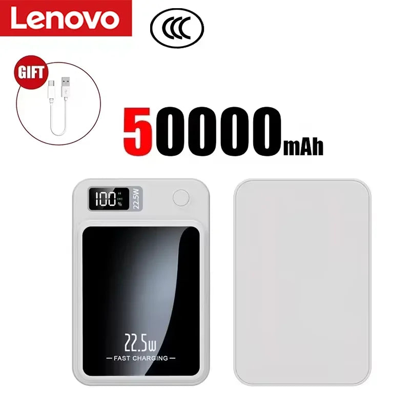 Lenovo New 500000mAh Magnetic Power Bank Fast Wireless Charging Portable Auxiliary Battery for MagSafe Samsung Huawei iPhone