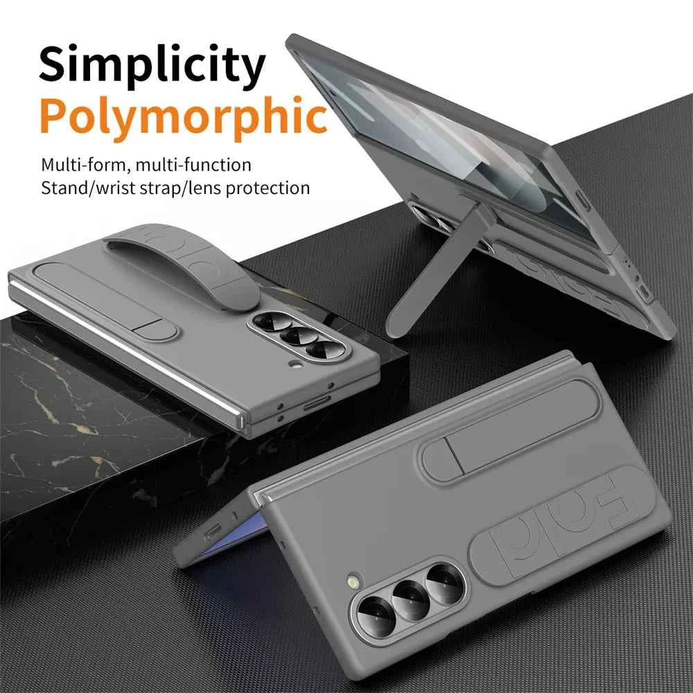 Luxury Wristband Invisible Bracket Case for Samsung Galaxy Z Fold 6 5 4 3 7 fold6 Hand Wrist Strap Folding Stand Silicone Cover