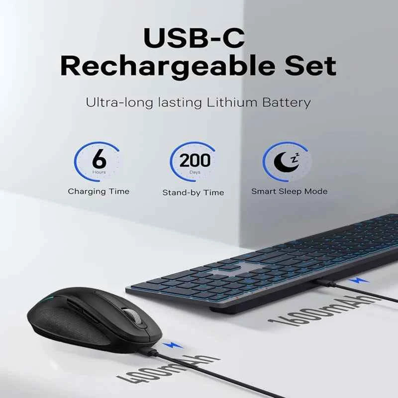 Jomaa RGB Backlit Silent Wireless Keyboard and Mouse Combo 2.4G Dual Mode Rechargeable Wireless Keyboard Mouse set for Desktop/L