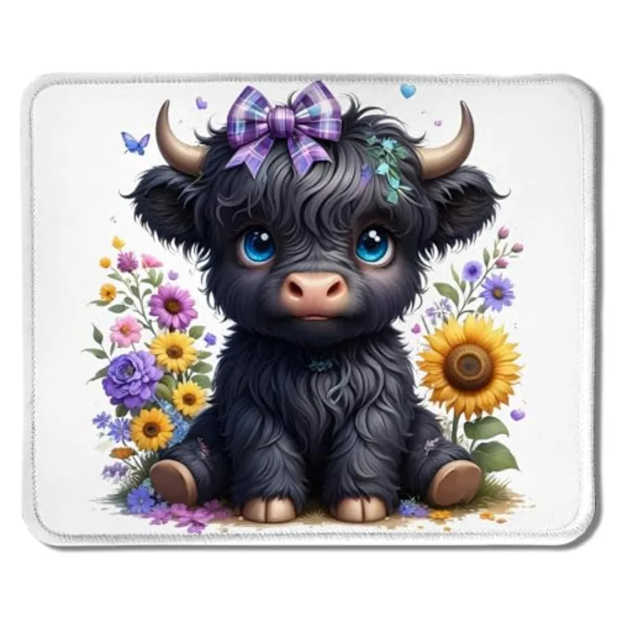 Cute Baby Highland Cow Mouse Pad, Girly Highland Cow Heifer with Balloon Mouse Pads Mousepad for Work Gaming Computers Laptop D