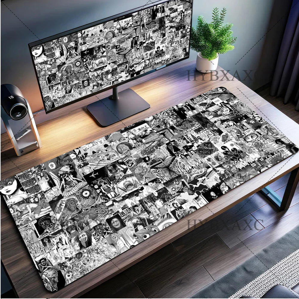 Black and white Mouse Pad Cute HD branco Desk Pad Extended Gaming Keyboard Mats Large XXL Gamer Collage Horror Anime Mousepad