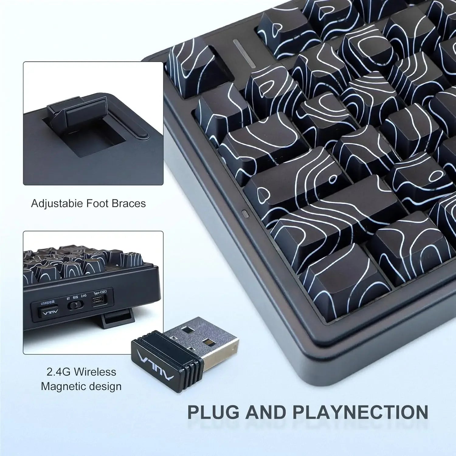 AULA F75 Wireless Gaming Mechanical Keyboard RGB Light Customized 75% Layout Tri Modes Contour Side Carved PBT Keycap Keyboard