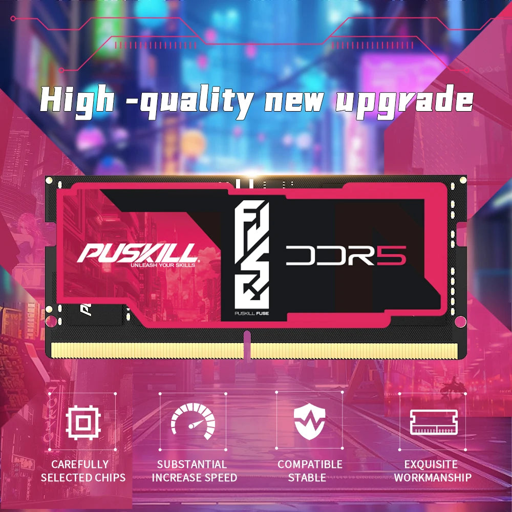 PUSKILL Ram DDR5 Notebook 32GB 16GB 8GB 5600MHz 5200MHz 4800MHz 262-PIN 1.1V PC5 SODIMM Laptop Memory - WinSupport Tech