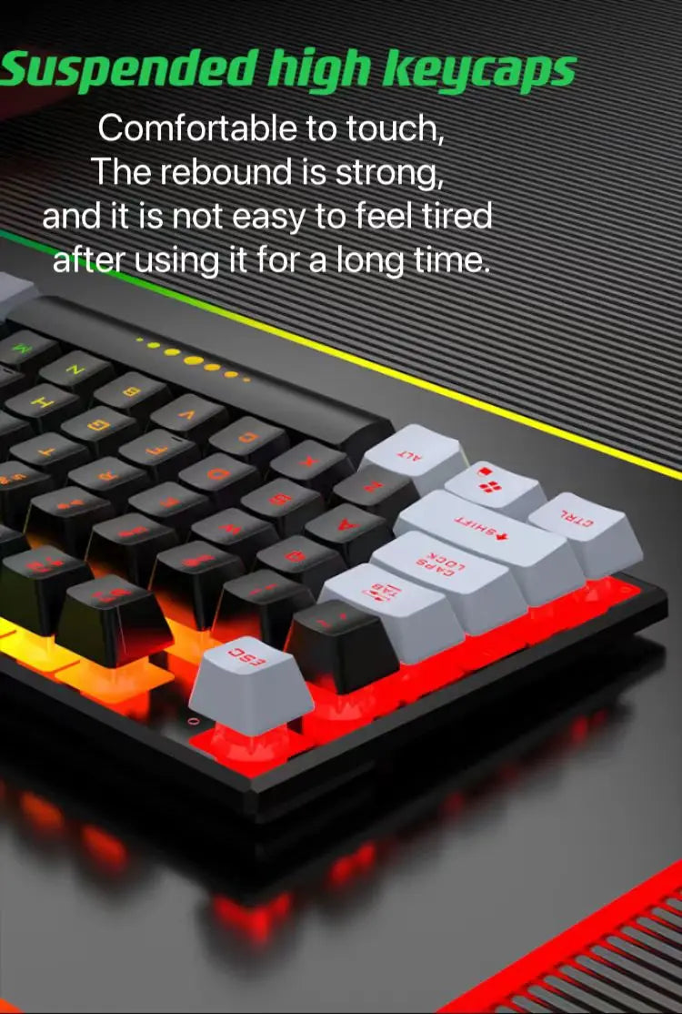 Gaming Tri-Color Combo: Silent Mech-Feel Membrane Keyboard & Tactile Mouse, Wired RGB for PC/Laptop