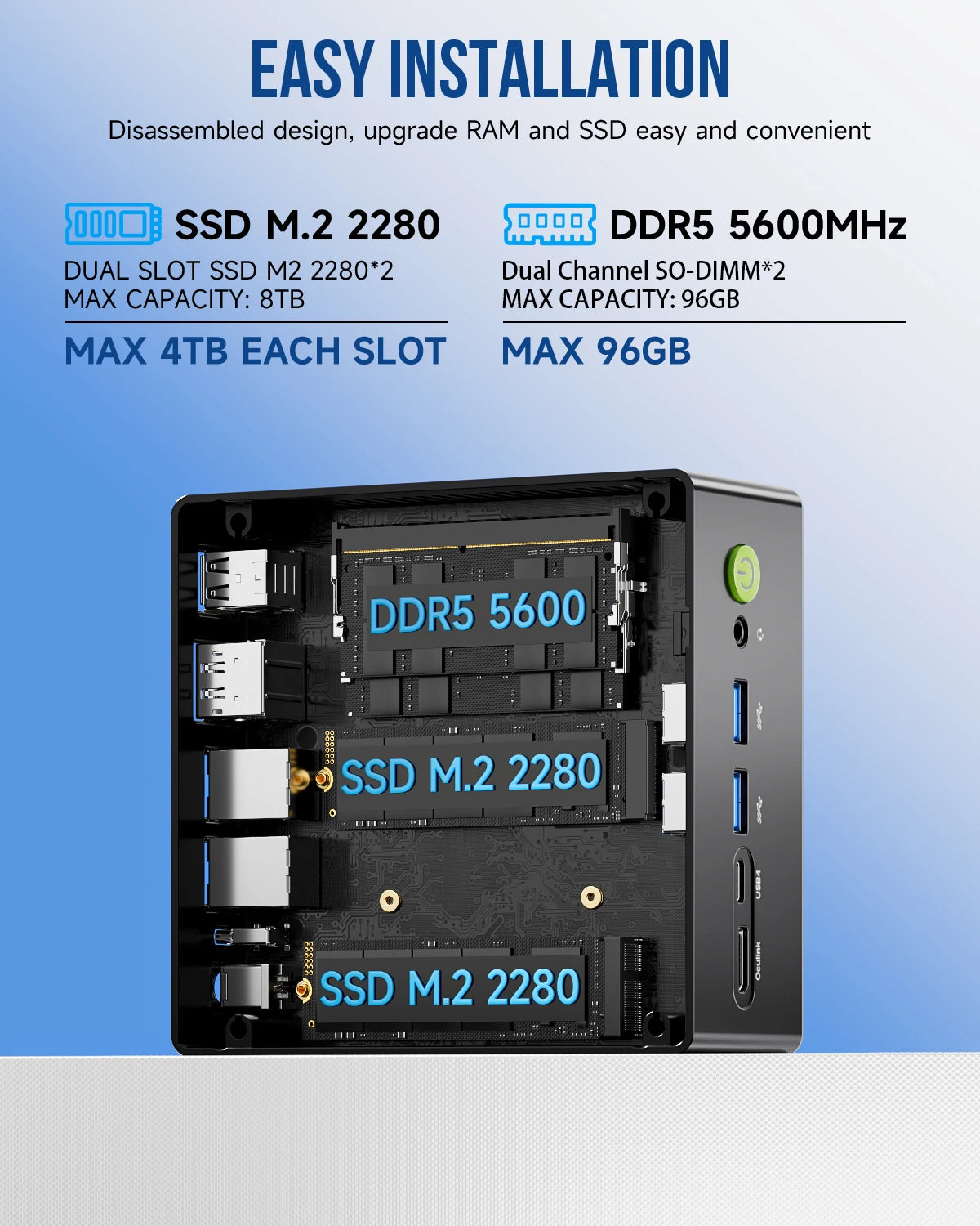 GMKtec K8 Plus Mini PC AMD R7-8845HS NUCBOX Window 11 Pro AMD Radeon™ 780M Oculink*1（PCIE GEN4*4)） DDR5 5600MHz - WinSupport Tech