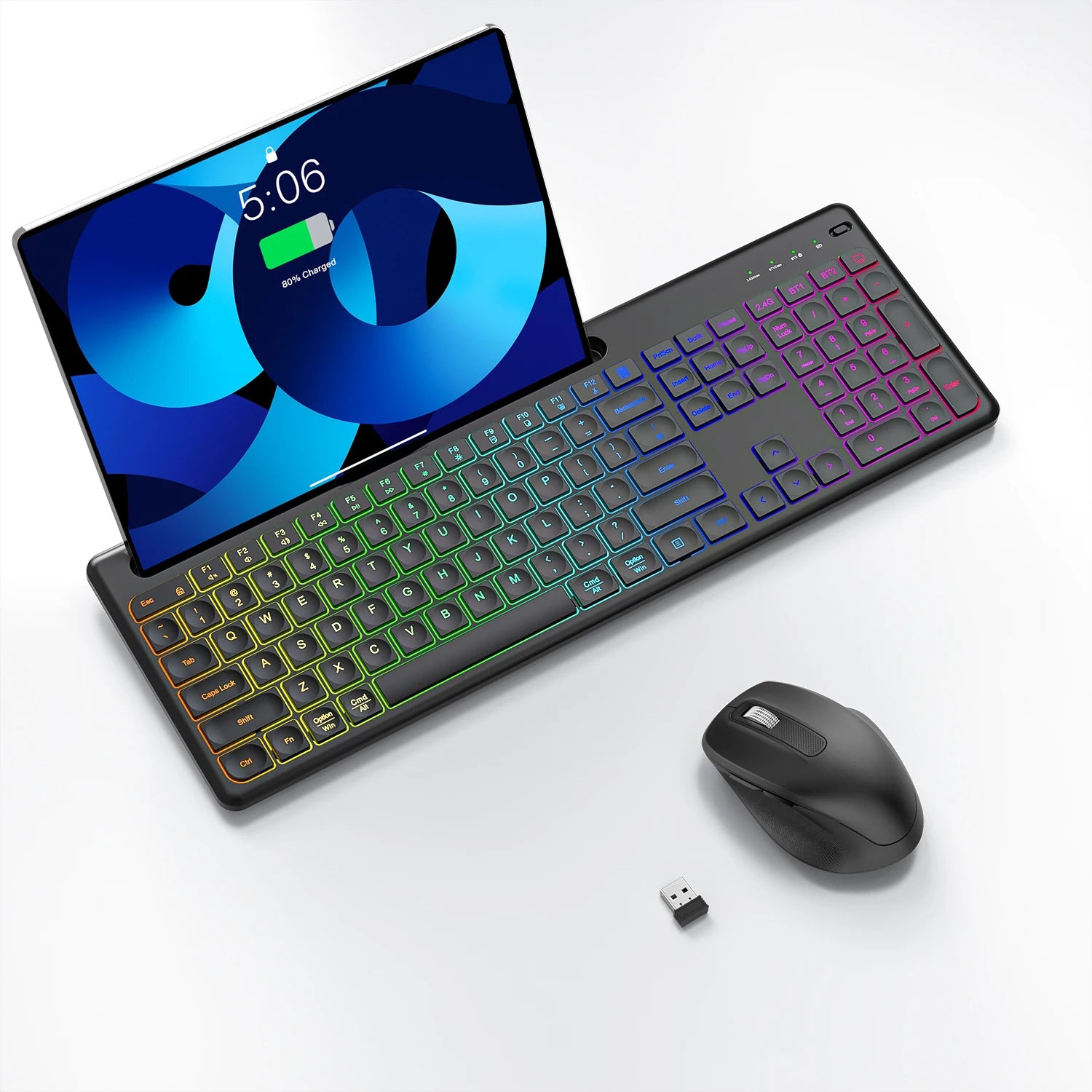 Ergonomic 2.4G Wireless Keyboard Mouse Combo with Phone Holder 1600DPI Backlit Rechargeable Keyboard Mouse Set for Win7/8/10/11