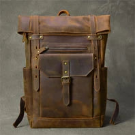 Vintage Crazy Horse Genuine Leather Backpack Men Bagpack Cowhide Hiking Backpack 17