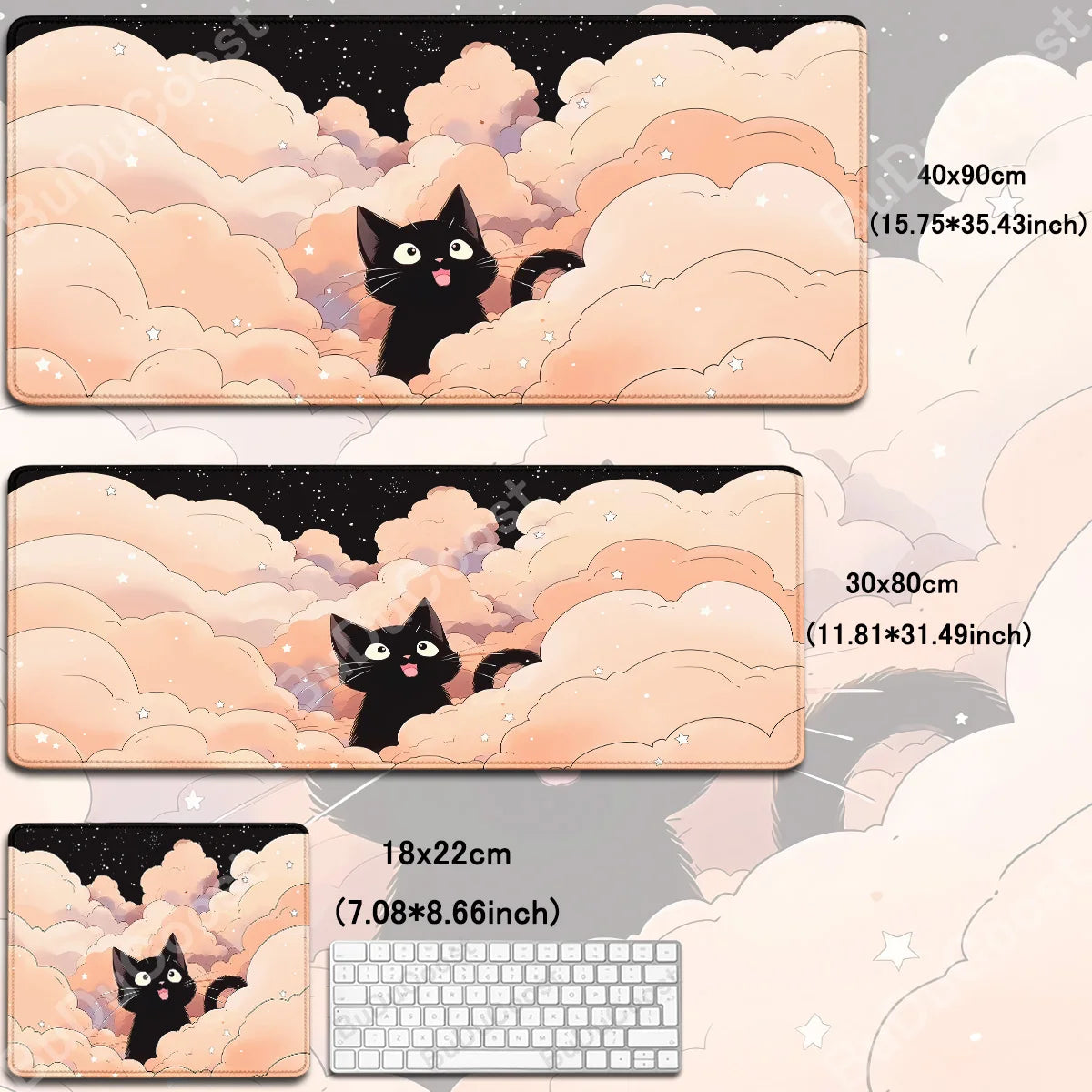 Kawaii Black Cat Mousepad Fast Delivery Keyboard Desk Mat 40x90cm Lock Edge Extend Mouse Pad Starlit Sky Office Table Protection