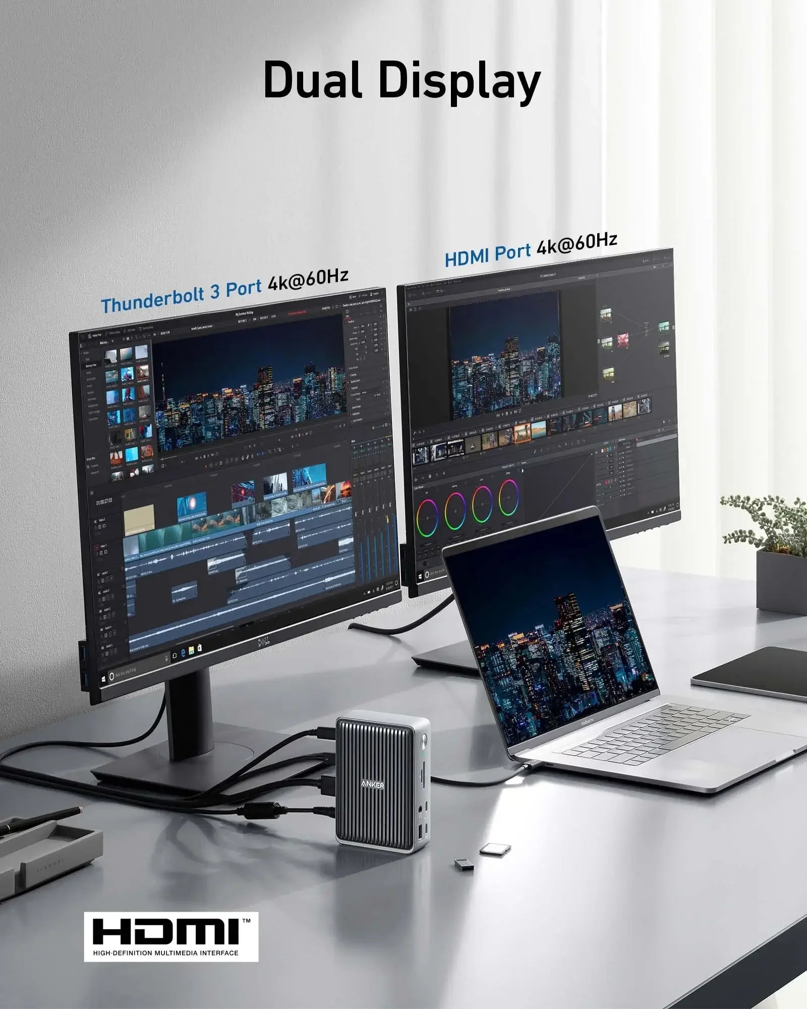 Anker 577 Docking Station (13-in-1, Thunderbolt 3) 85W Charging for Laptop, 18W for Phones, 4K Dual Display, 10 Gbps USB-C Data,