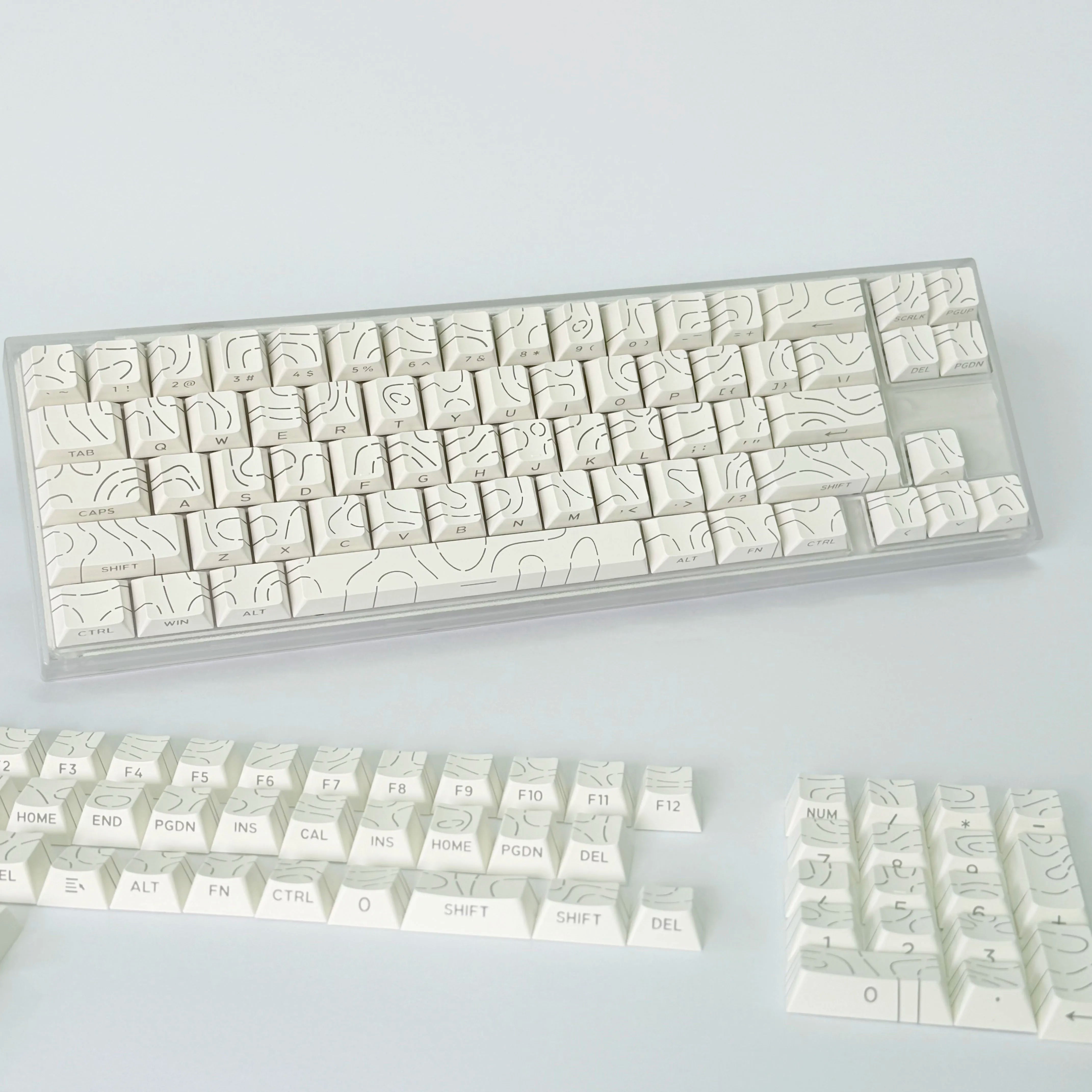Lines Sided Shine Through Keycaps Cherry Profile Black White 97/133 Keys Customer keycaps for Mechanical Keyboard 60% 65% 75%