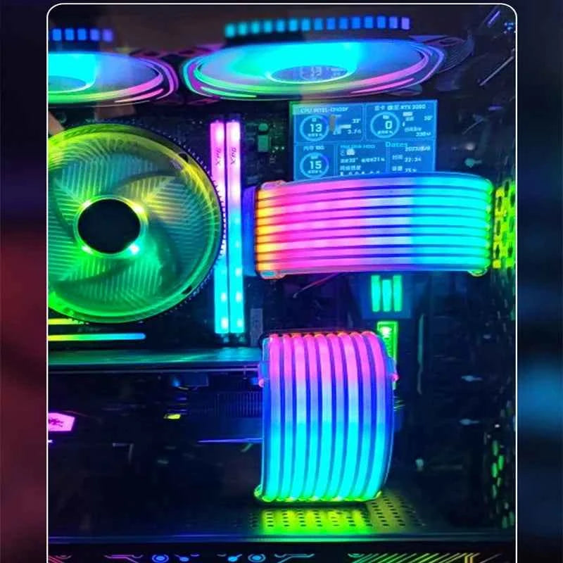 TEUCER X8P/X12P ARGB LED Light Strip – 24PIN/8PIN Motherboard Power Extension Cable with Aura Sync