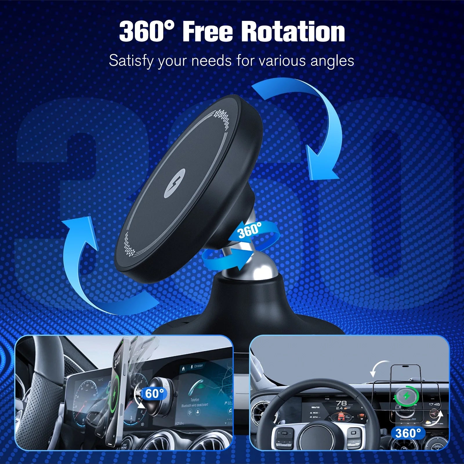15W Strong Magnetic Car Wireless Charger Phone Holder 360° Magnet Car Mount Fast Charging for IPhone17 16 15 Samsung Android