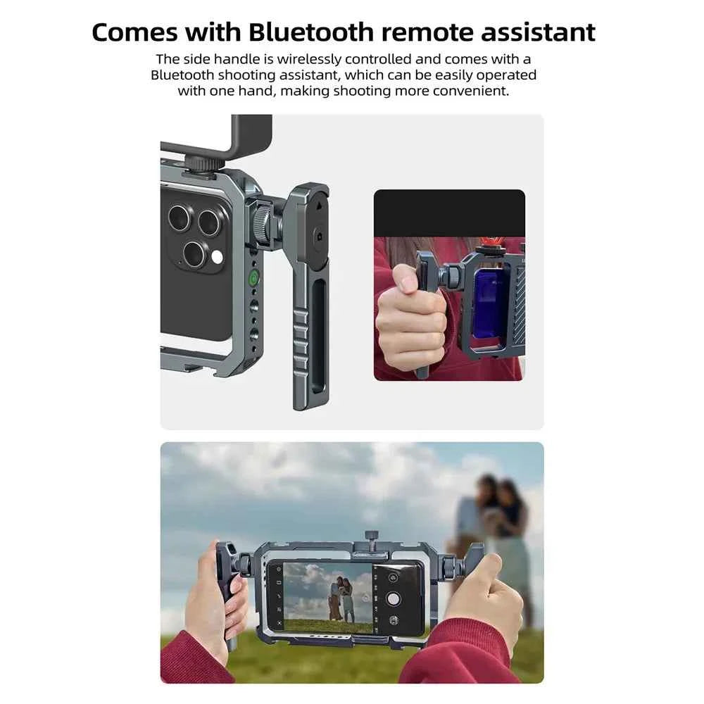 Universal Metal Phone Cage Smart Stabilizer w Handgrip Phone Holder for Iphone 15 14 13 Andriod Mic Led Light Filmmaking Video