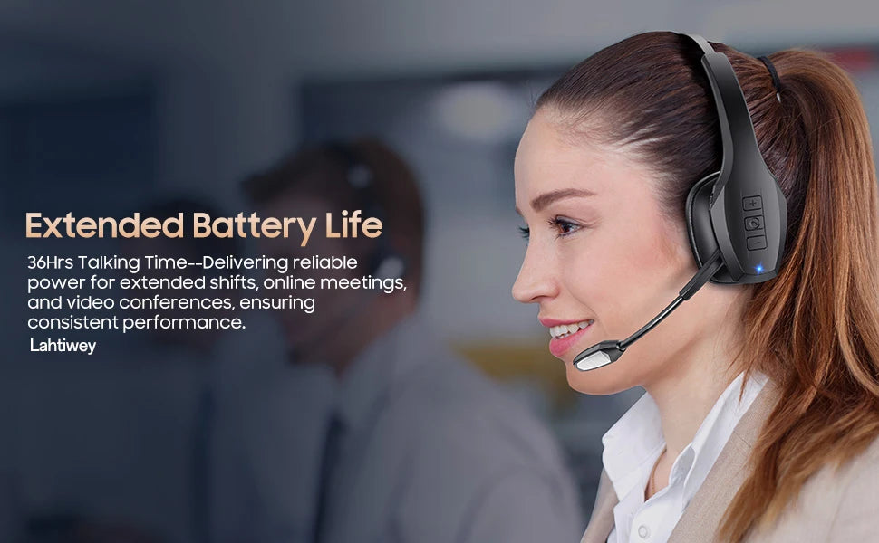Trucker Bluetooth Headset, Wireless Headset with Mic, Bluetooth Headsets with Dual Noise Cancelling Microphone & Mute Button