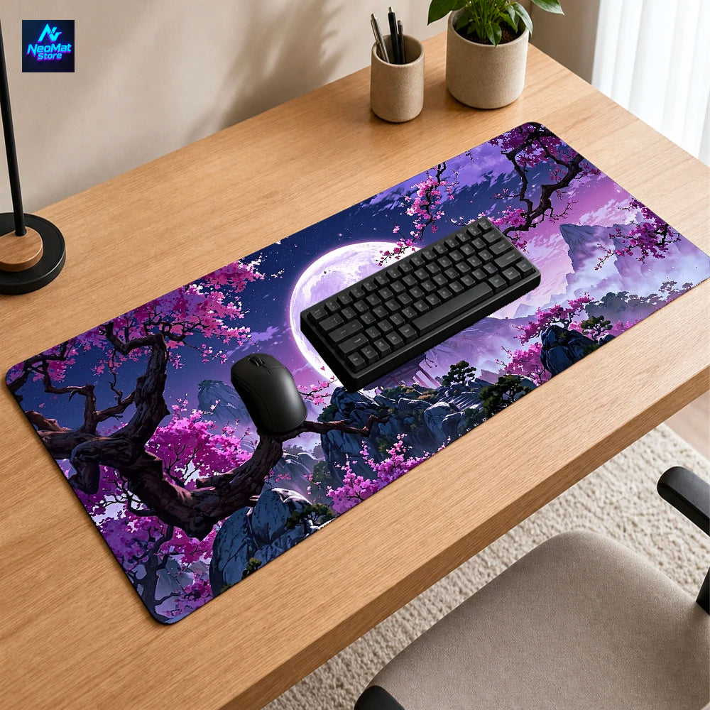 Japanese Sakura Mouse Pad Large Desktop Mat 900x400 Temple Gaming Mousepad Non Blossom Slip Moon Cherry Desk Accessories