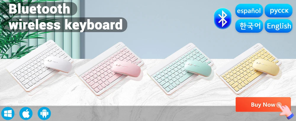 EMTRA Bluetooth Wireless Keyboard Mouse For Samsung Xiaomi Huawei Tablet For iPad Air Mini 5 Pro Spanish Korean Russian Keyboard