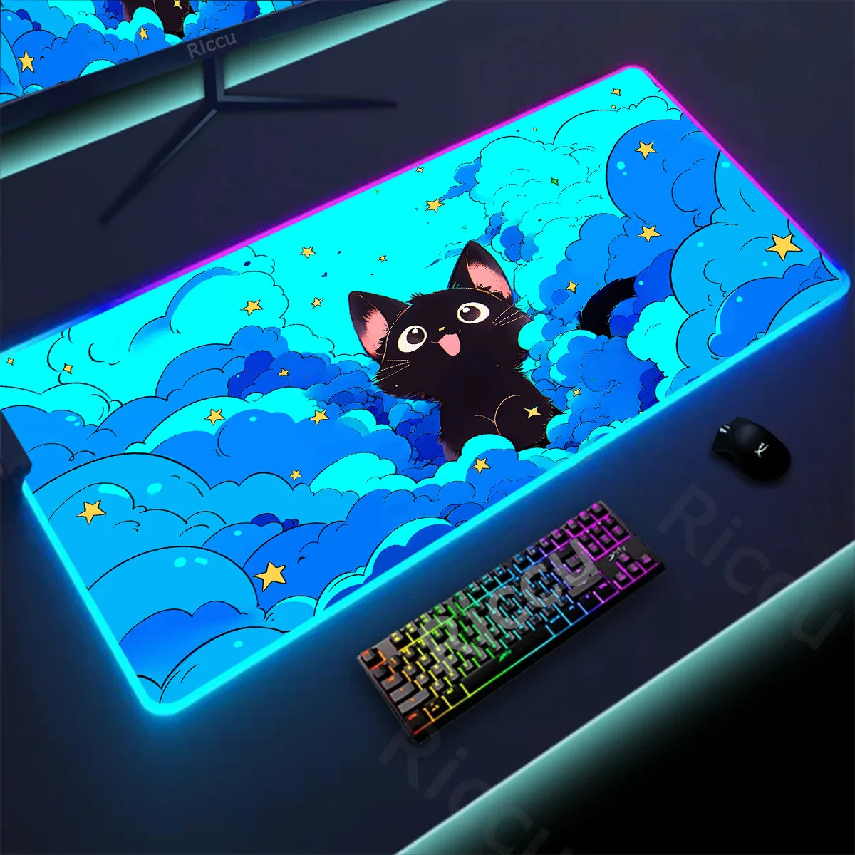 RGB Mousepad Pink Cloud Cat Cartoon Deskmat LED Backlight Gaming Keyboard Rug Computer Office Accessories Kawaii Anime Mouse Pad - WinSupport Tech