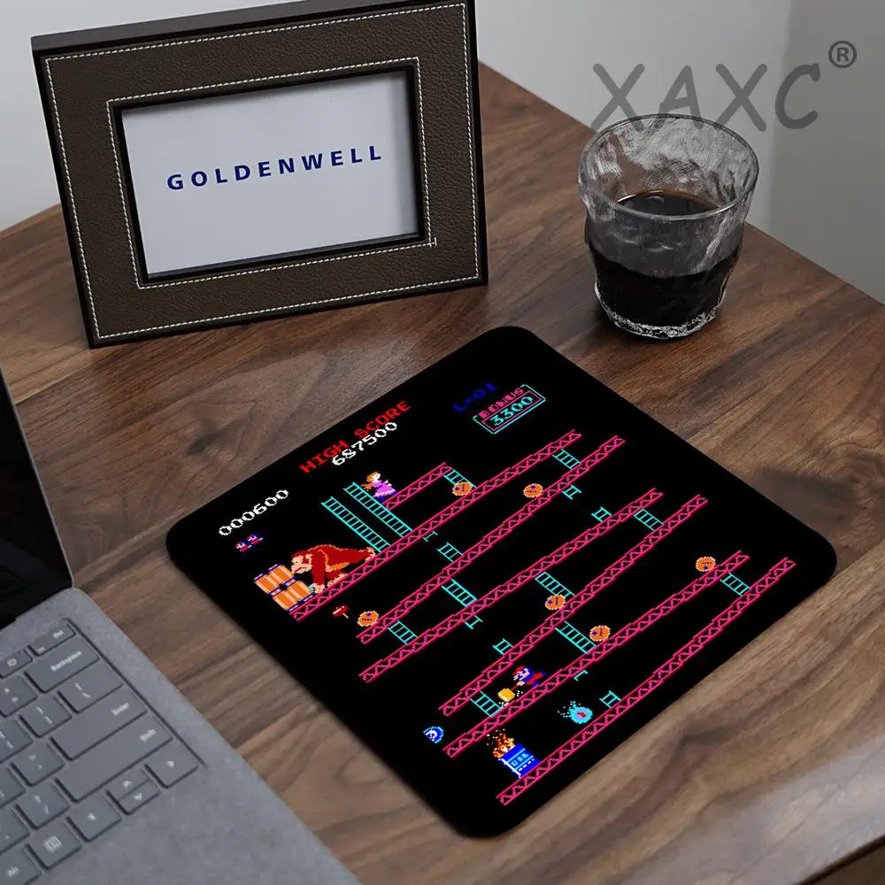 Donkey Kong Mouse Pad Square Non-Slip Rubber Mousepad with Stitched Edges Arcade Game Collage Gaming Computer PC Table Pads Mat