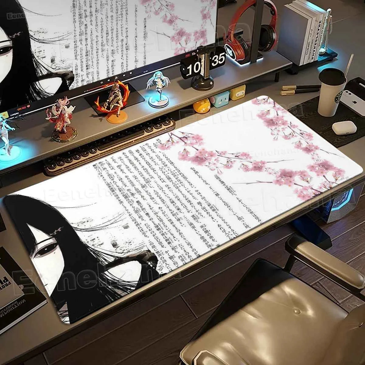 Black White Angel Mouse Pad Large PC Gaming Anime Pretty Girl DeskMat XXL Cartoon Laptop Keyboard Gamer Accessories Office Setup