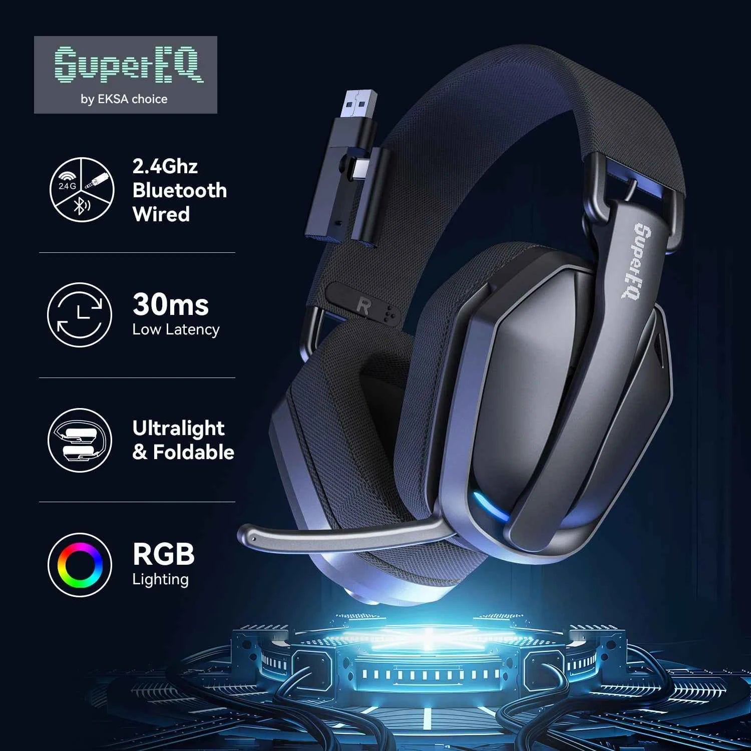 SuperEQ G19BT 2.4GHz Wireless Gaming Headphones Ultra-light Bluetooth 5.4 Headset Gamer with Mic for PC/PS5/Xbox By EKSA Choice