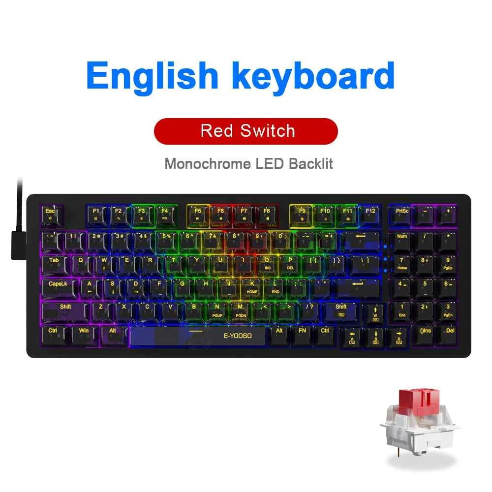 E-YOOSO Z94 USB Mechanical Gaming Keyboard Wired Monochrome LED Backlit Blue Red Switch 94 Key for Compute Laptop PC