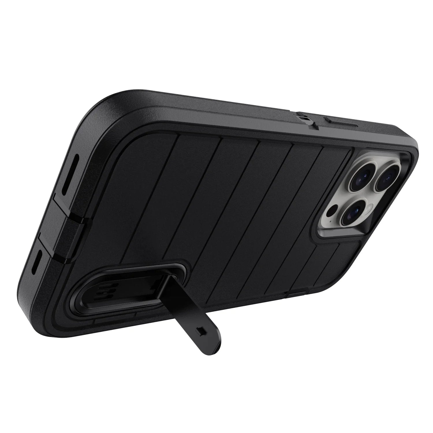 For iPhone 13/iPhone 13 Pro/iPhone 13 Pro Max 5G 3-Layers Heavy Duty Protective Kickstand Phone Cover Black Case