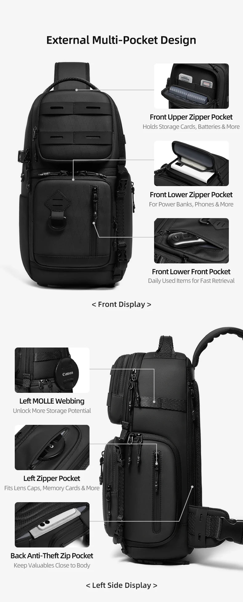 Men’s DSLR Camera Crossbody Bag – Waterproof Travel Shoulder & Chest Bag with Tripod Holder for Photography, Hiking & Outdoor Use