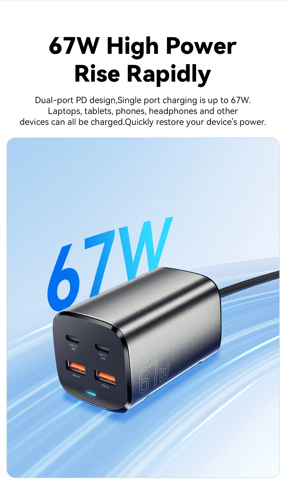 Essager 67W USB C GaN Charger Desktop Quick Charge 4.0 QC 3.0 PD Type C Fast Charging For MacBook Samsung POPC iPhone 15 Laptop
