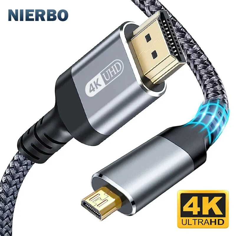 NIERBO Micro HDMI to HDMI Cable, Male to Male Braided Cord Adapter 2.0 4K@60HZ 2K@165HZ 18Gbps, Compatible with Camera Monitor - WinSupport Tech