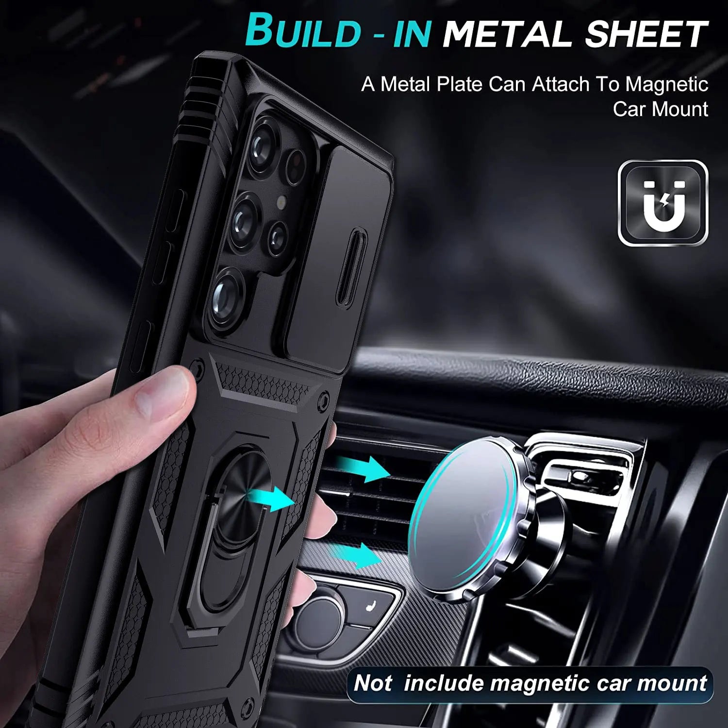 For Samsung Galaxy S22/22 Plus/S22 Ultra/S23/S23 Plus/S23 Ultra/S23 FE Phone Case Hybrid Ring Kickstand Camera Protection Cover