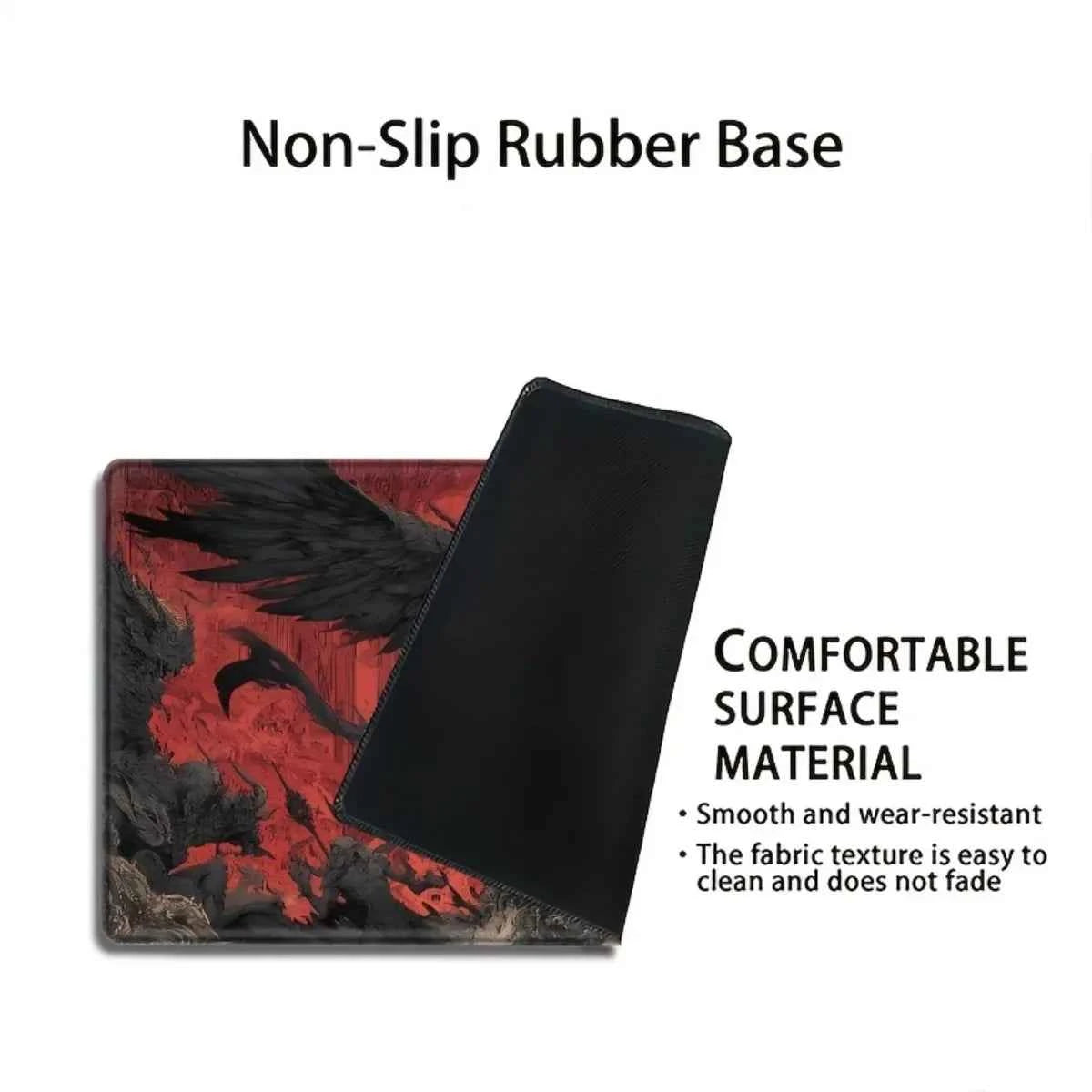 Non-Slip Rubber Red Black Gothic Mouse Pad Dark Fantasy Fallen Angel Flame Mat for TCG RPG CCG Tabletop Gaming