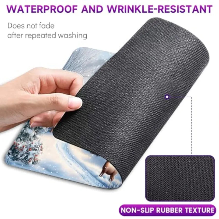 Mouse Pad, Winter Snowy Scenery Patterned Mousepad Non-Slip Rubber Base Mouse Mat Waterproof Gaming Mouse Pad for Wireless Mous