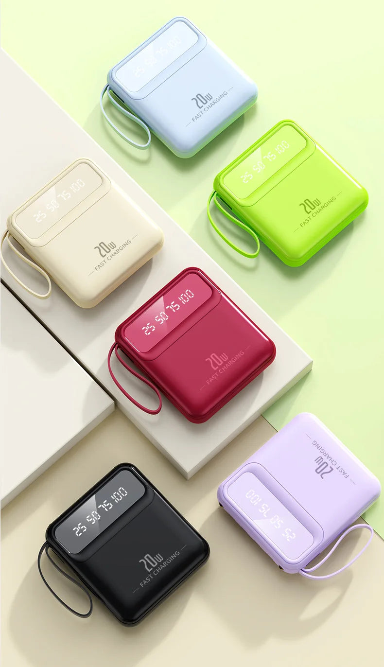 20000mAh 10000mAh Power Bank Built-in Cable Phone External Battery Powerbank Charger for Xiaomi Poco iPhone Samsung iPad