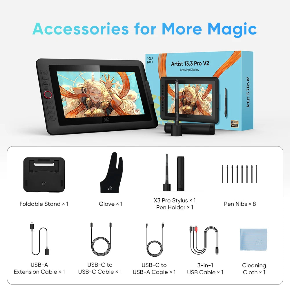 XPPen Artist 13.3 Pro V2 Graphics Tablet Drawing Monitor 13.3