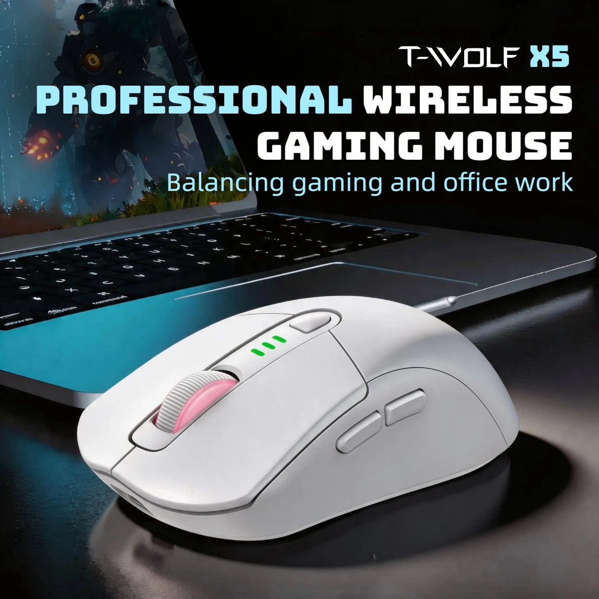 Tri-mode Wireless Gaming Mouse RGB 1000Hz Rechargeable Ergonomic Bluetooth Mouse with Battery Display for PC Mac
