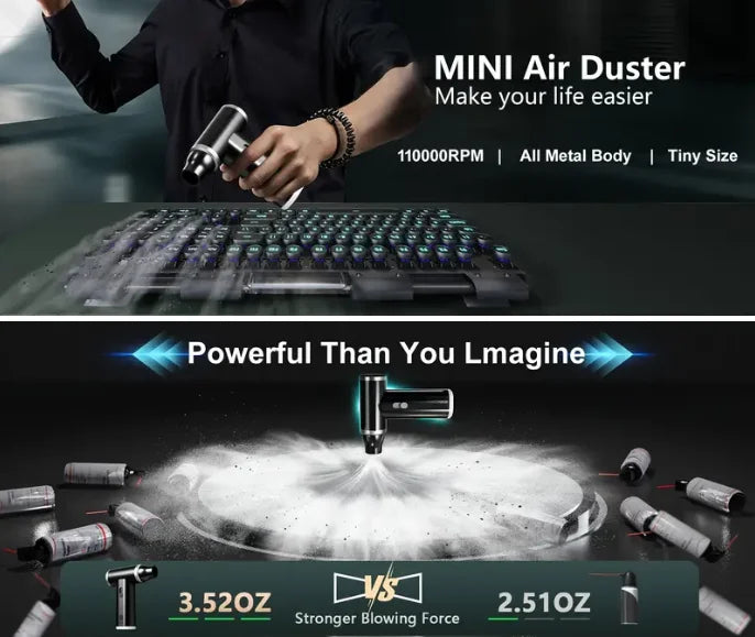 MINI Compressed Air Duster Cordless Dust Blower Rechargeable Vacuum Cleaner Electric Air Pump Portable For Computer Keyboard Sof