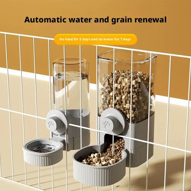 Automatic Cat Feeder Hanging Cage Small Pet Food Bowl Water Bottle Dispenser 1.2L Auto Gravity Pet Feeder & 520ml Waterer