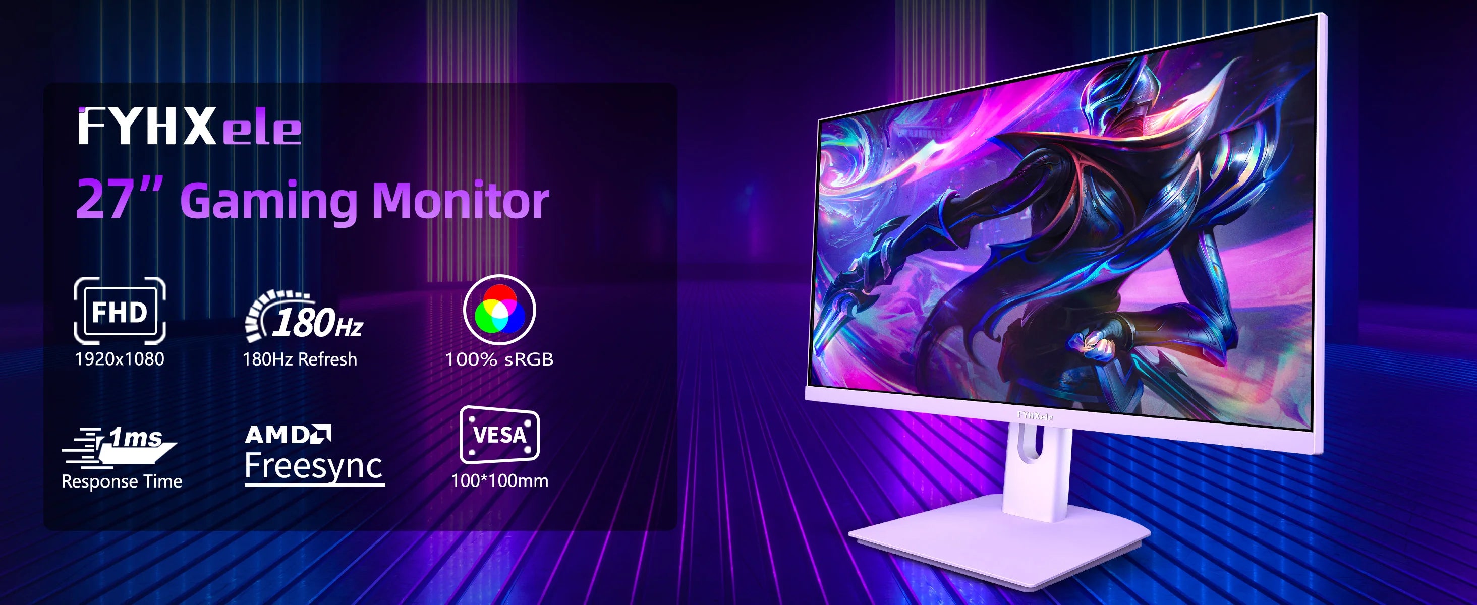 FYHXele 27 inch 180Hz IPS Gaming Monitor 1Ms Fast Response Speed 1920 * 1080 HDMI DP Ultrawide PC Support Vesa Wall Mount