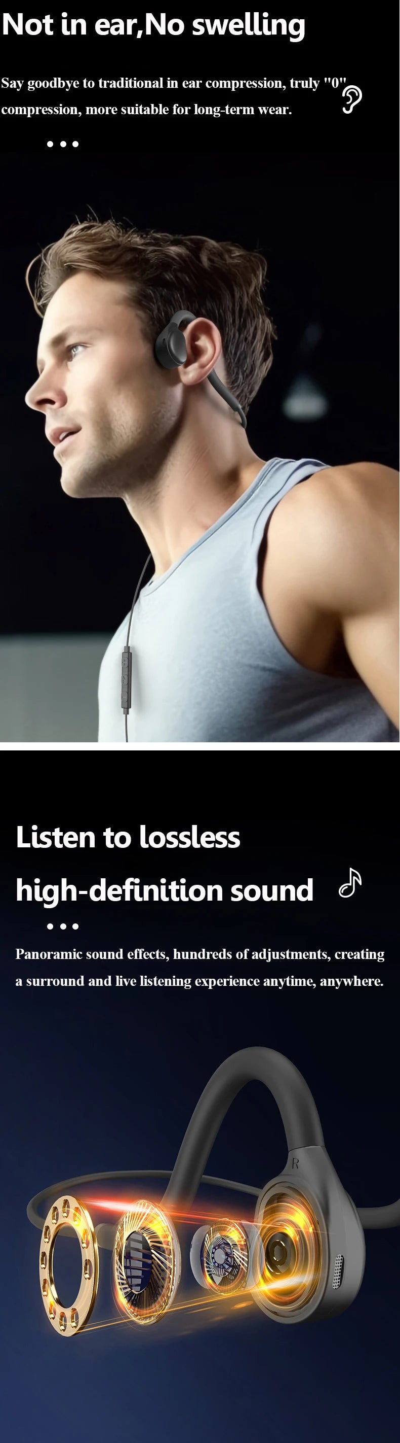Open Ear Air Conduction Headphones 3.5mm Wired Stereo Not in Ear Music Headset Ultra Light with Microphone for IOS Andriod Phone