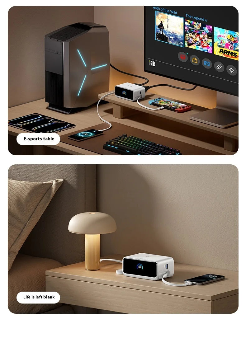 Anker Nano Charging Station USBC Power Strip 2.3 ft Anker InstaCord Retractable Cable 100W Fast Charging Desktop Chinese display