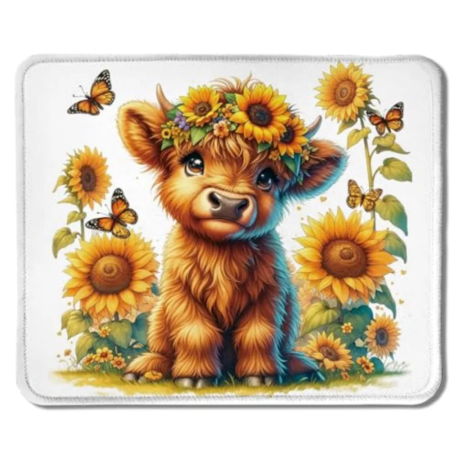 Cute Baby Highland Cow Mouse Pad, Girly Highland Cow Heifer with Balloon Mouse Pads Mousepad for Work Gaming Computers Laptop D