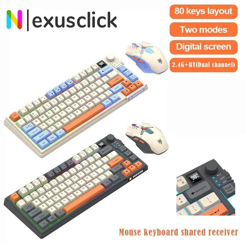 New Dual-Mode 80 Keys Wireless Gaming Keyboard Combo,2.4G/BT5.1 Keyboard Mouse Set With Rainbow-light RGB For PC Office Gaming