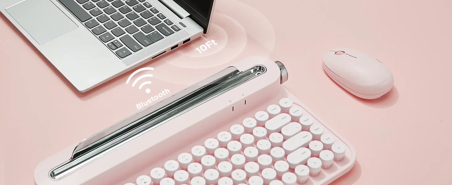 YUNZII ACTTO B305 Retro Typewriter Aesthetic Keyboard, 75% Compact Wireless Keyboard with Integrated Stand for Multi-Device