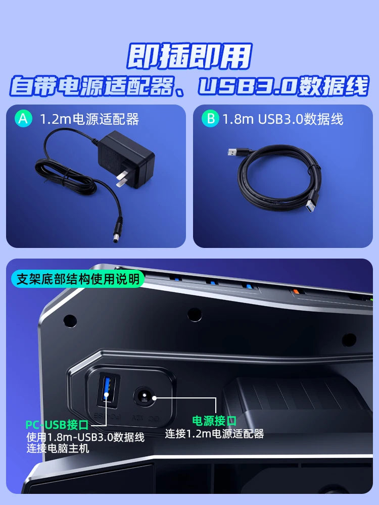 ‌Knob-Adjusted Monitor Riser, Ergonomic Dual USB Stand, Elevated Desktop Platform, Keyboard Storage Organizer Solution