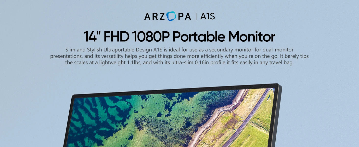 New ARZOPA 14.0'' 1080P FHD IPS Portable Monitor with USB C HDMI External Second Screen for Mac,Laptop,PC,Switch,PS,Xbox