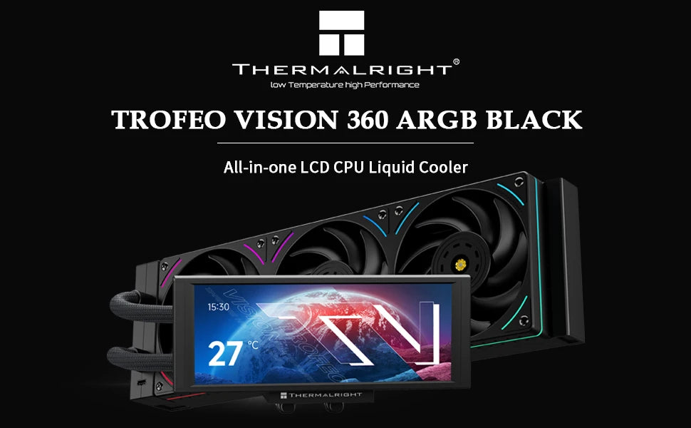 Thermalright TROFEO VISION 360 ARGB BLACK AIO CPU LIQUID COOLER 6.86-inch Full-color LCD Display High-performance Linked-ring