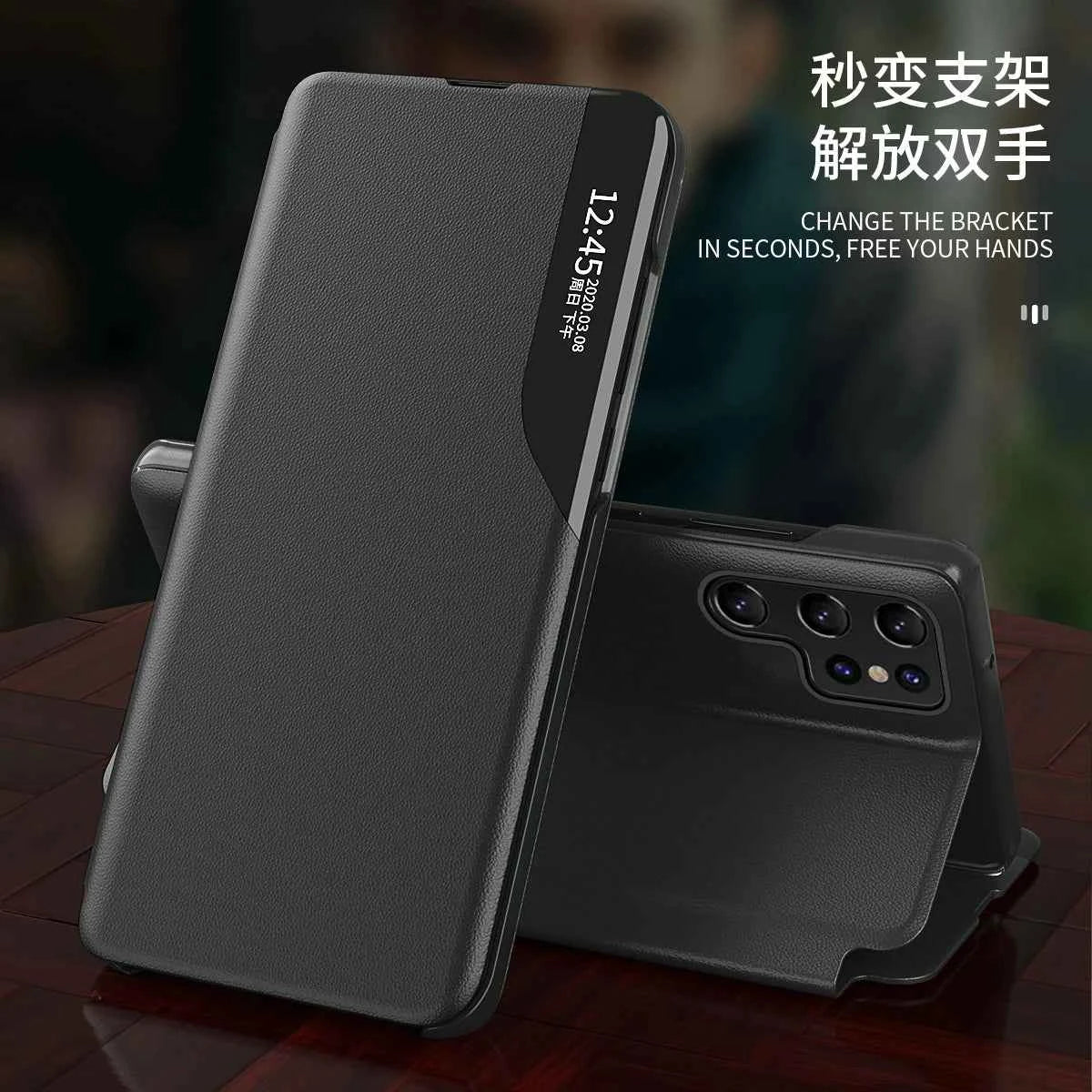 Smart View Window Leather Flip Phone Case with Kickstand For Samsung S26 Ultra S25 Edge S24 S23 S21 S20 FE S22 Plus + Note 20