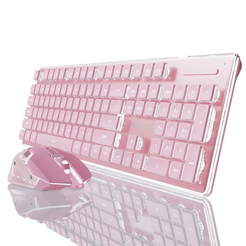 EWEADN V3 wireless Silent Office keyboard and mouse set,104 Keys Full Size with Pudding Keycaps, for Games and Office, Laptop/PC