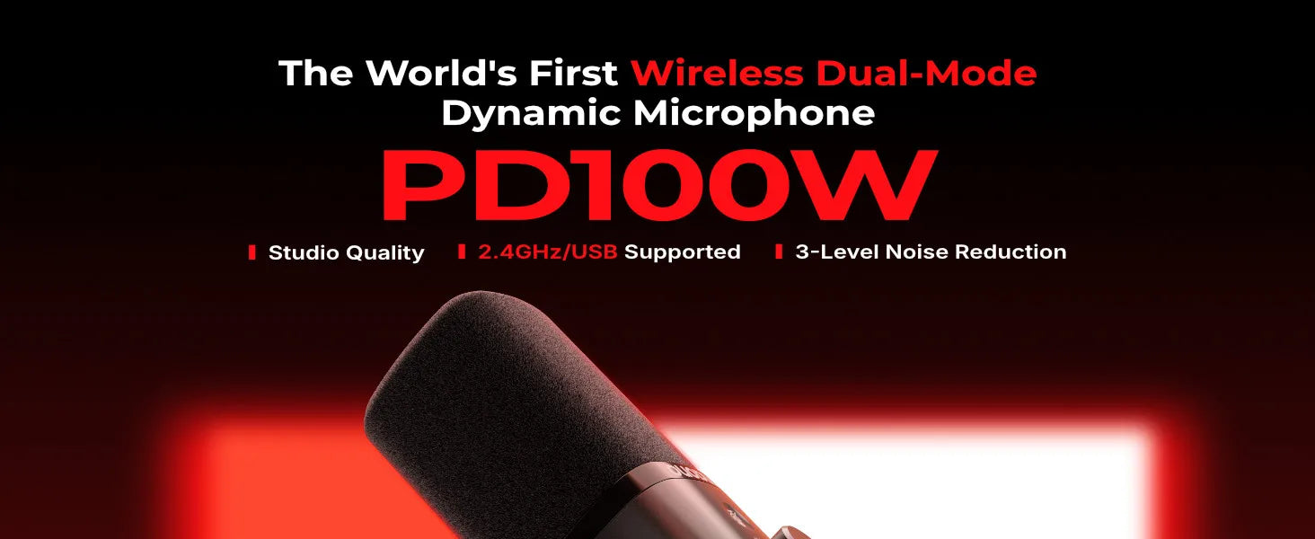 MAONO PD100W Wireless Dynamic Microphone Cardioid Dynamic Mic 50m Range One-Touch Noise Reduction RGB for Gaming Live Streaming