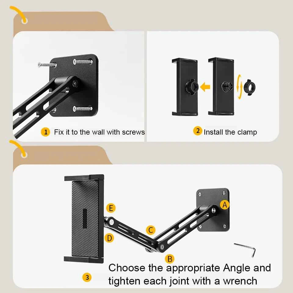 Adjustable Tablet Wall Mount Phone Stand Long Arm 360 Degree Rotatable Cantilever Desk Bed Holder for 4.7-12.9 inch Support iPad